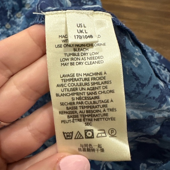 Free People Cool Meadow Printed Top denim combo size large we the free boho - Picture 6 of 8